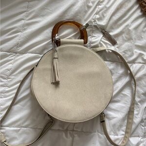 Massini Cream Circle Crossbody Bag with Brown Handle